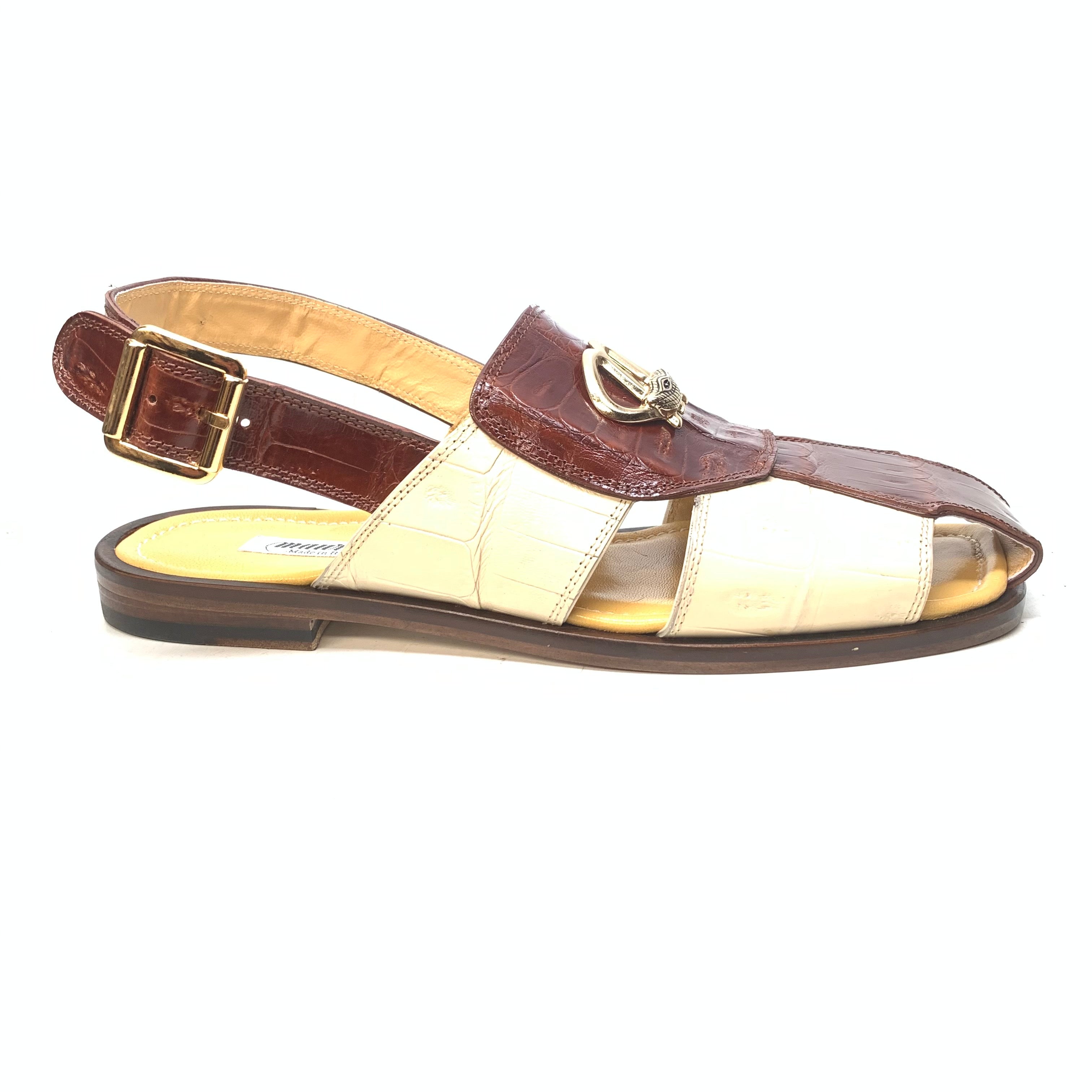 Mauri 5071 Cream/Gold Baby Crocodile Sandals - Dudes Boutique