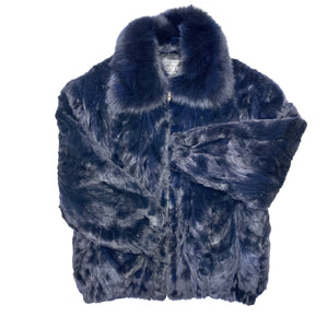 Kashani Navy Blue Mink Bomber Jacket - Dudes Boutique