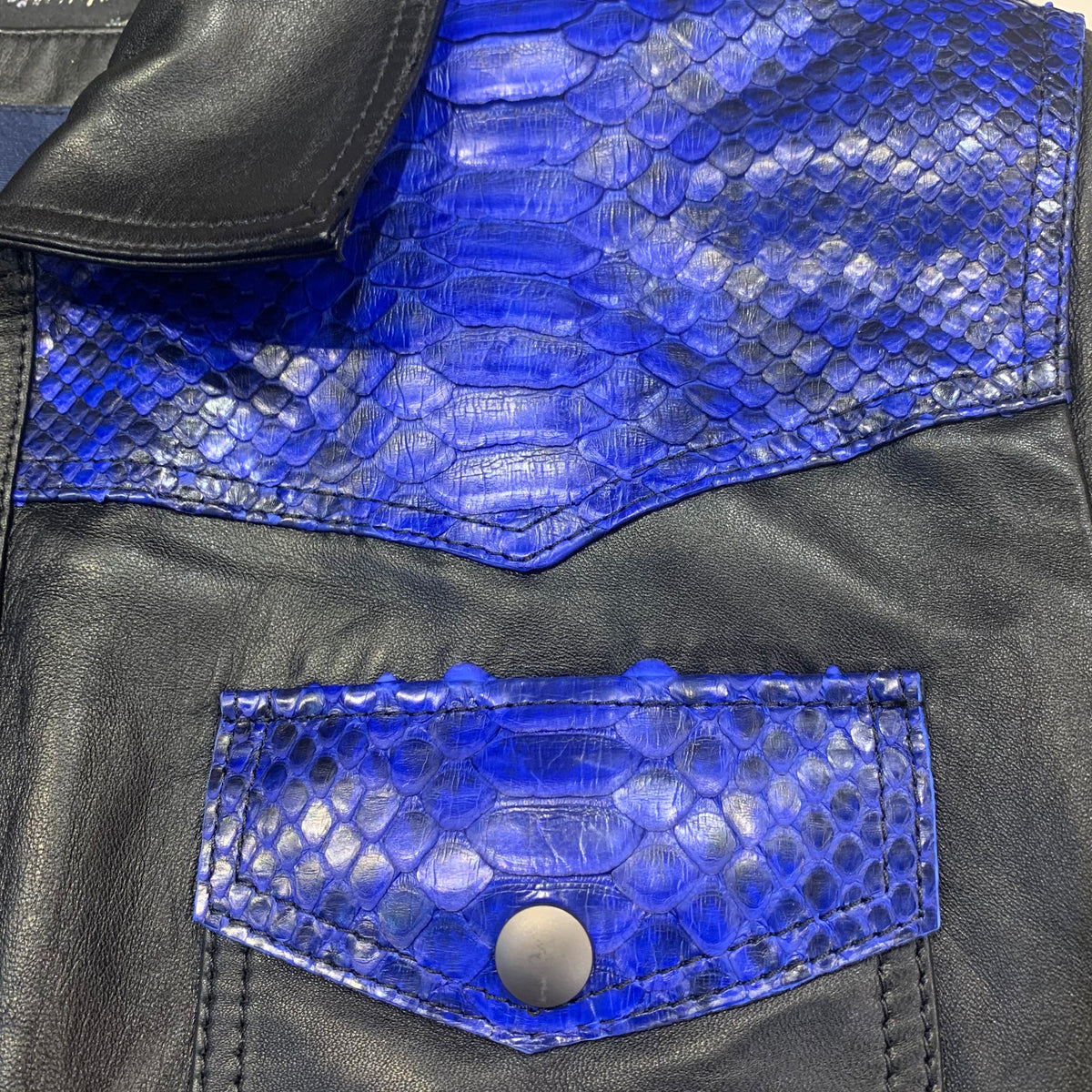 Barya NewYork Blue/Black Python Snakeskin Button-Up Shirt - Dudes Boutique
