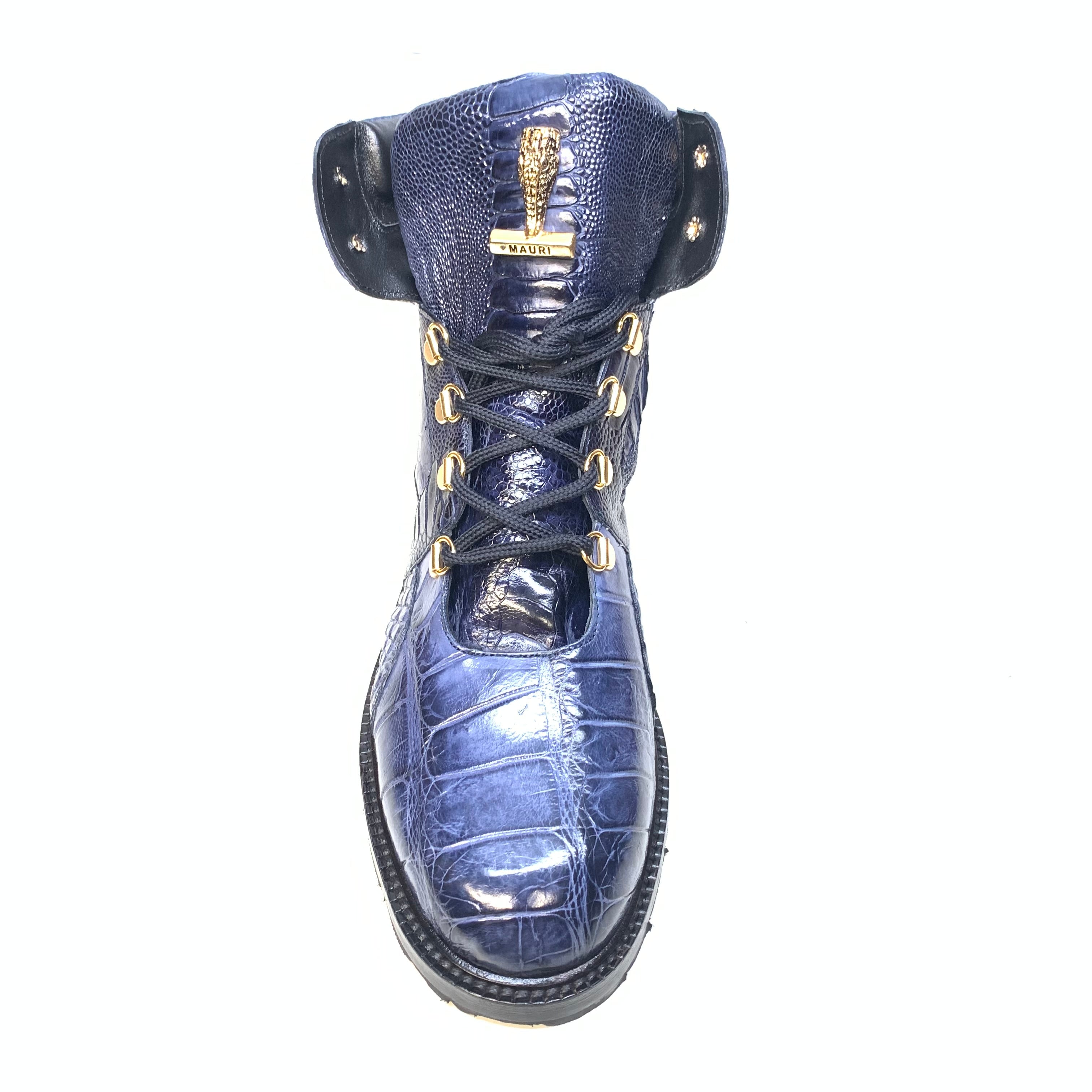 Mauri  "4986" Wonder Blue Alligator / Ostrich Leg Tracker Boots - Dudes Boutique