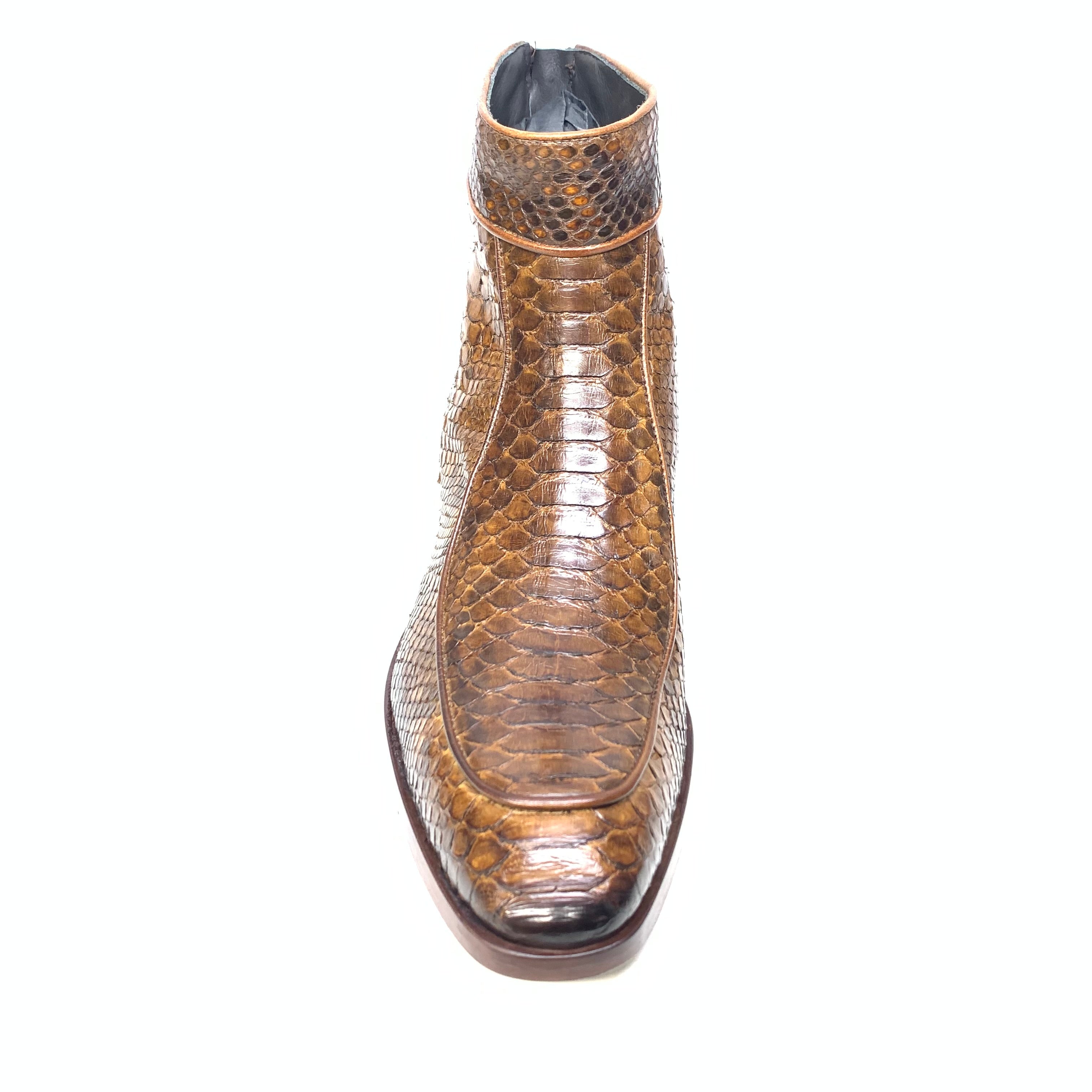 Jo Ghost Caramel Brown Python Zipper Ankle Boots - Dudes Boutique