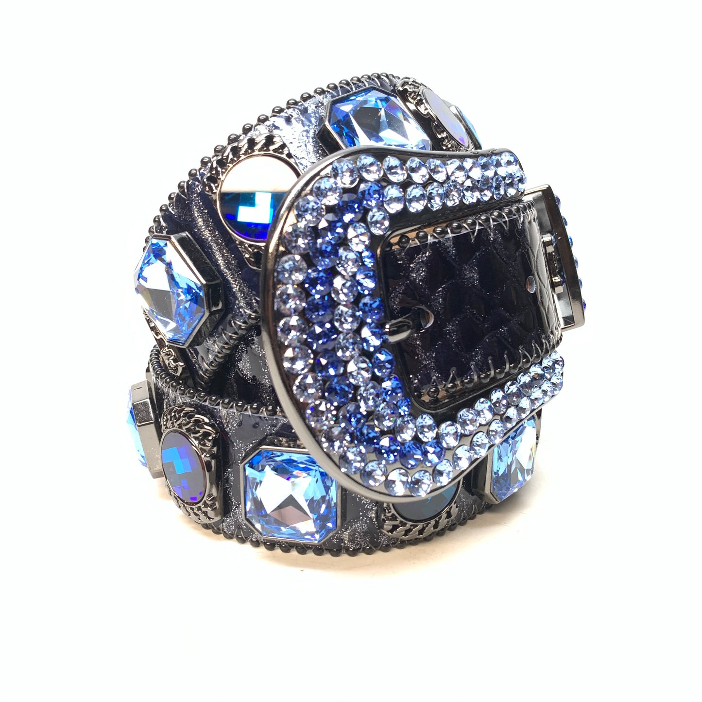 b.b. Simon 'Midnight Navy' Big Block Patent Python Crystal Belt - Dudes Boutique