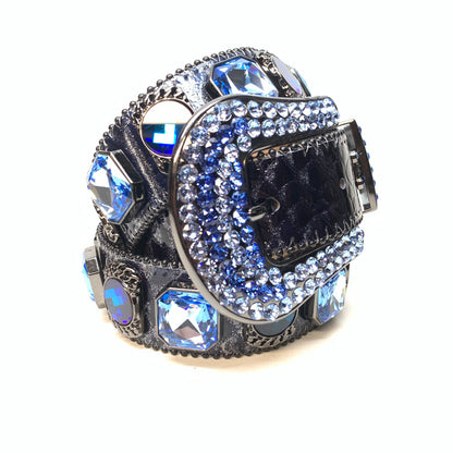 b.b. Simon 'Midnight Navy' Big Block Patent Python Crystal Belt - Dudes Boutique