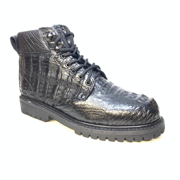 Vestigium Black Hornback Crocodile Combat Boots - Dudes Boutique