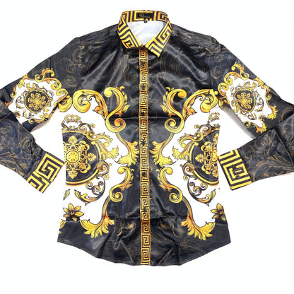 Barocco Men's Black Gold Garden Greek key Button Up Shirt - Dudes Boutique