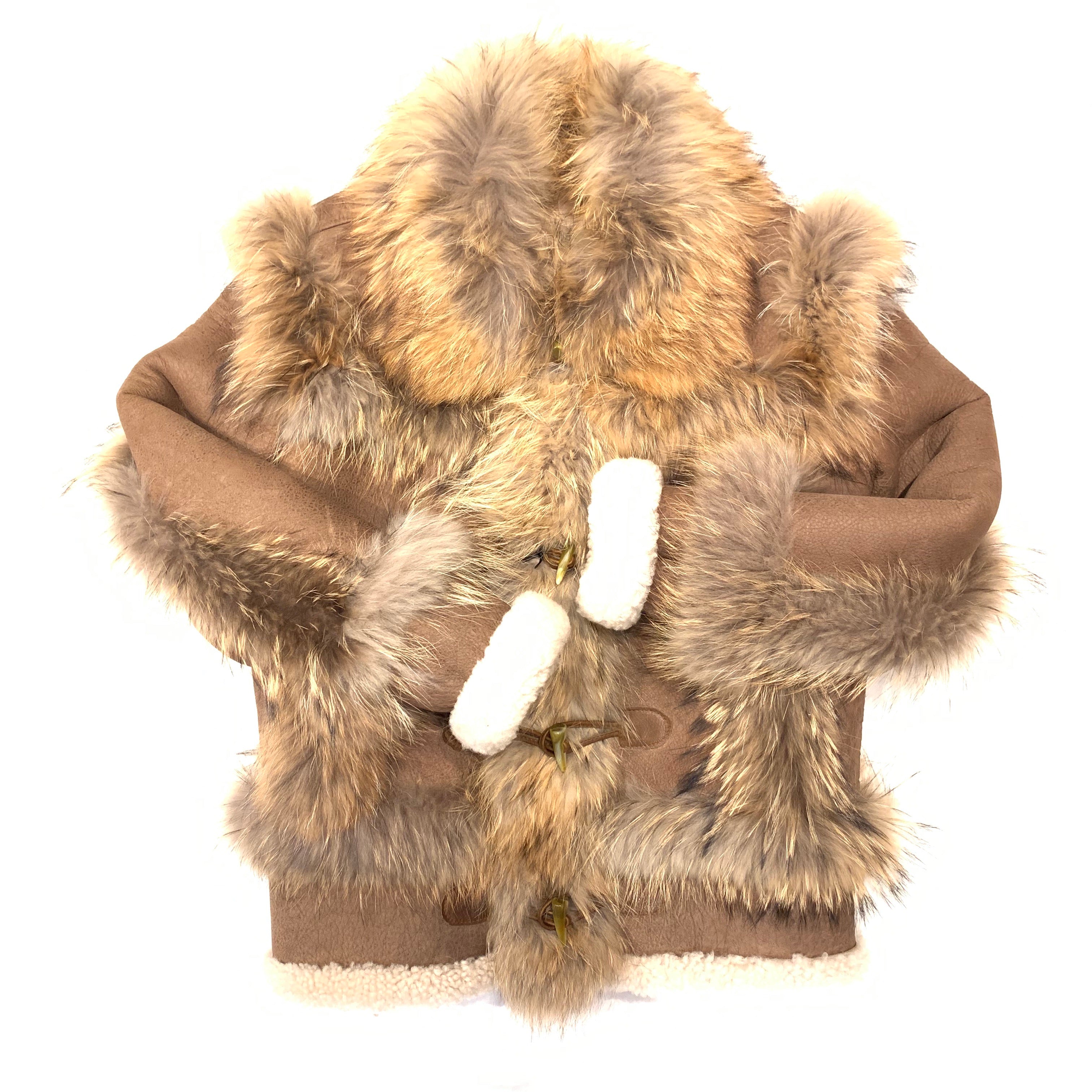 Kashani Cocoa Fluffy Red Fox Lined Shearling Jacket - Dudes Boutique