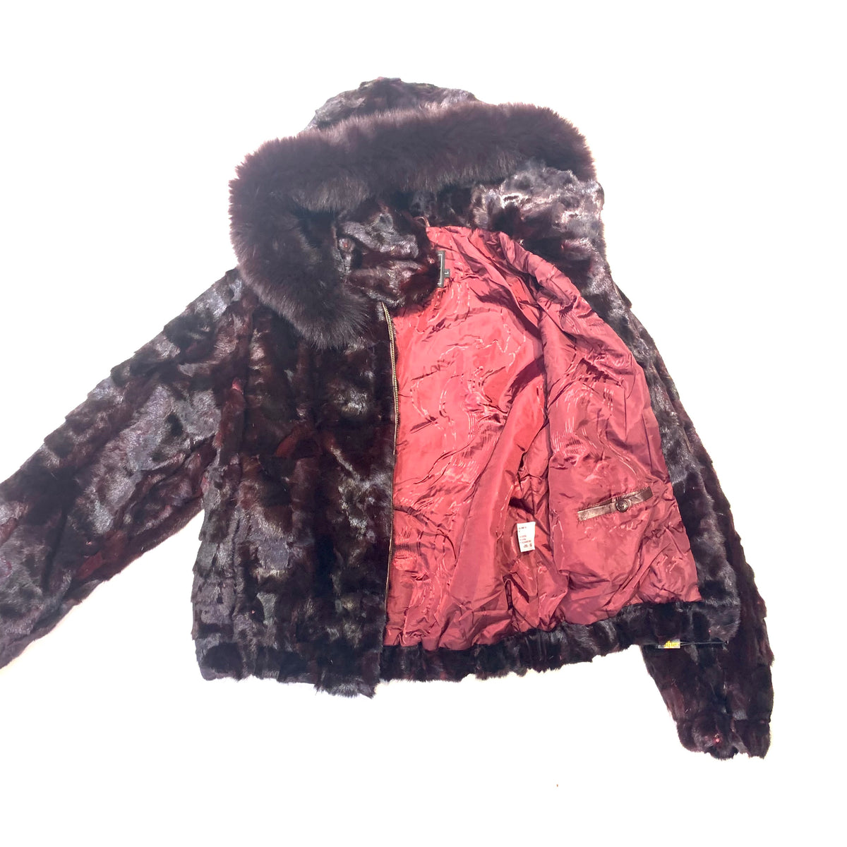 Kashani Women's Wine Diamond Cut Mink Hooded Bomber Jacket - Dudes Boutique
