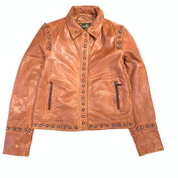 Scully Ladies Mahogany Brown Studded Leather Jacket - Dudes Boutique