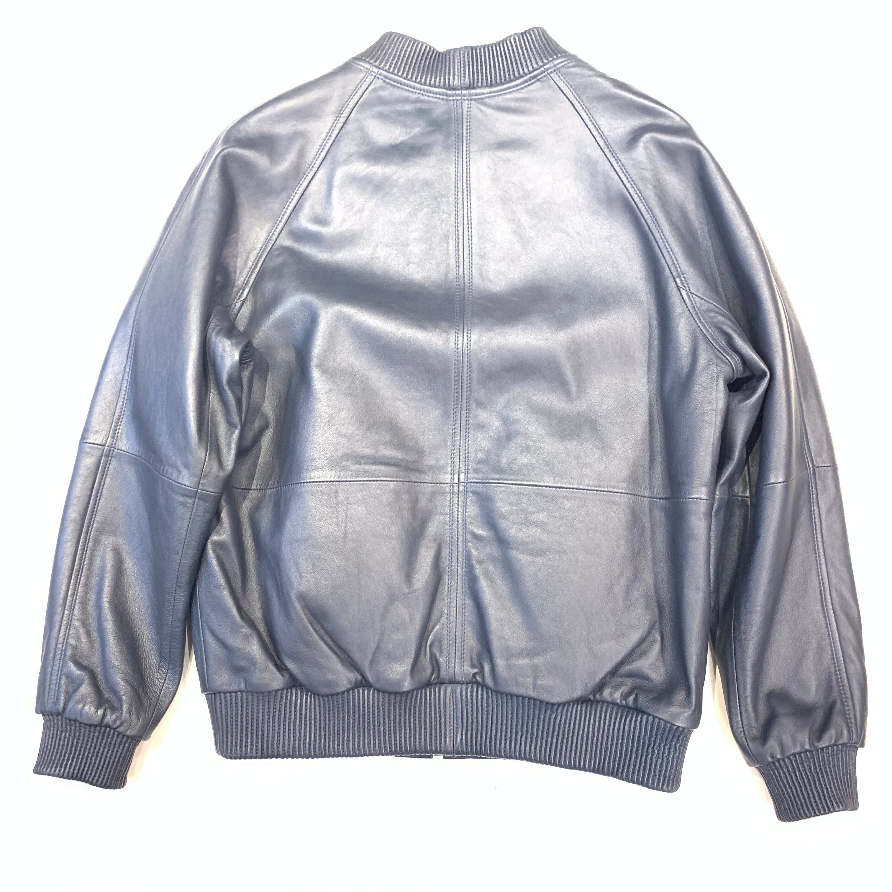 Kashani Navy Blue Naked Lambskin Bomber Jacket - Dudes Boutique