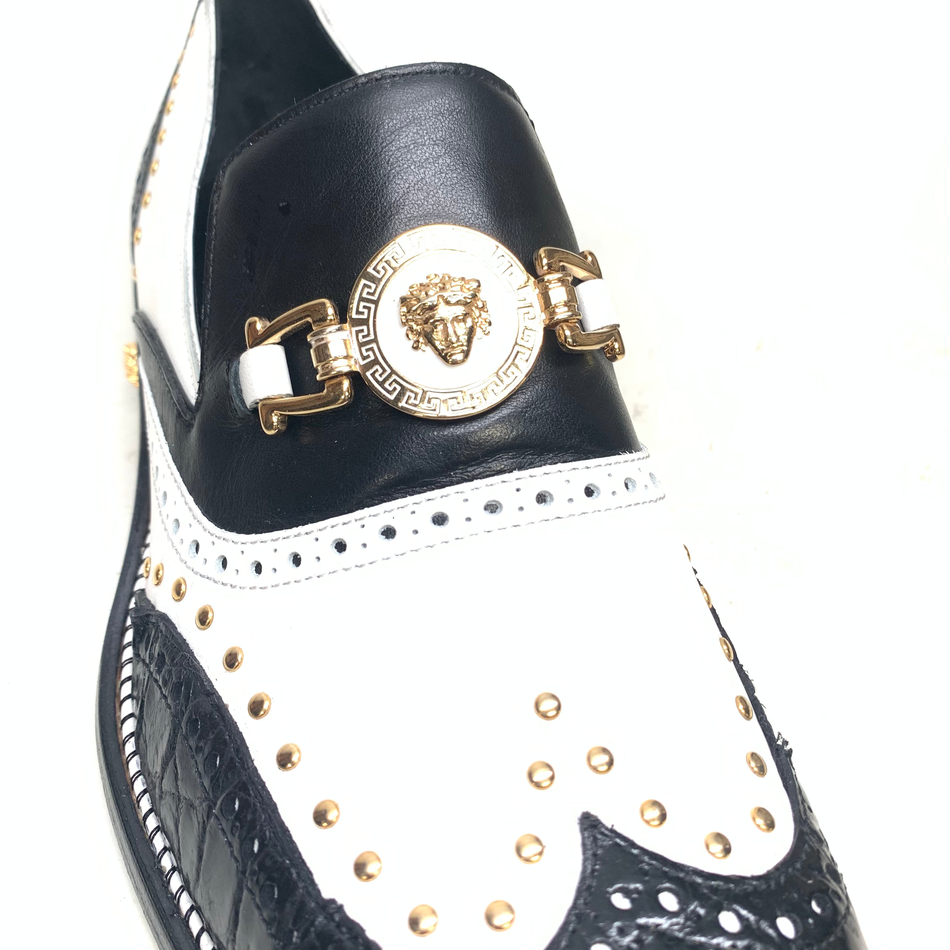 Mauri 30921 Men's  Black White Alligator Studded Loafer - Dudes Boutique