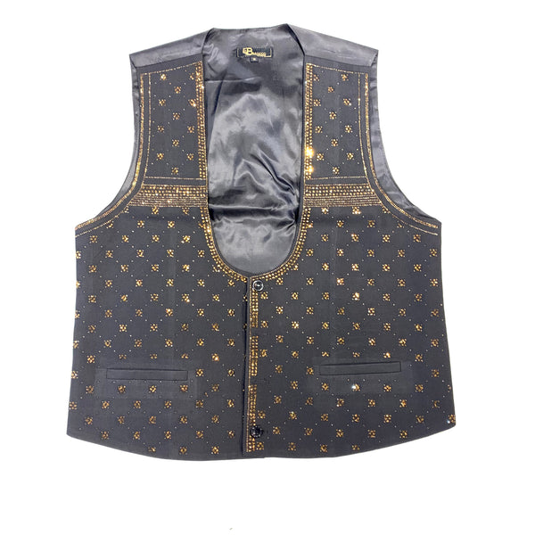 Barocco Men's Black Gold Crystal Dress Vest - Dudes Boutique