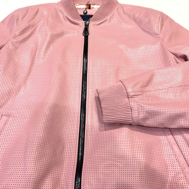 Barya NewYork Baby Pink Perforated Lambskin Bomber Jacket - Dudes Boutique