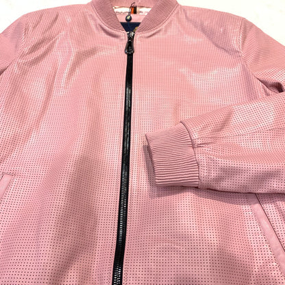Kashani Baby Pink Perforated Lambskin Bomber Jacket - Dudes Boutique