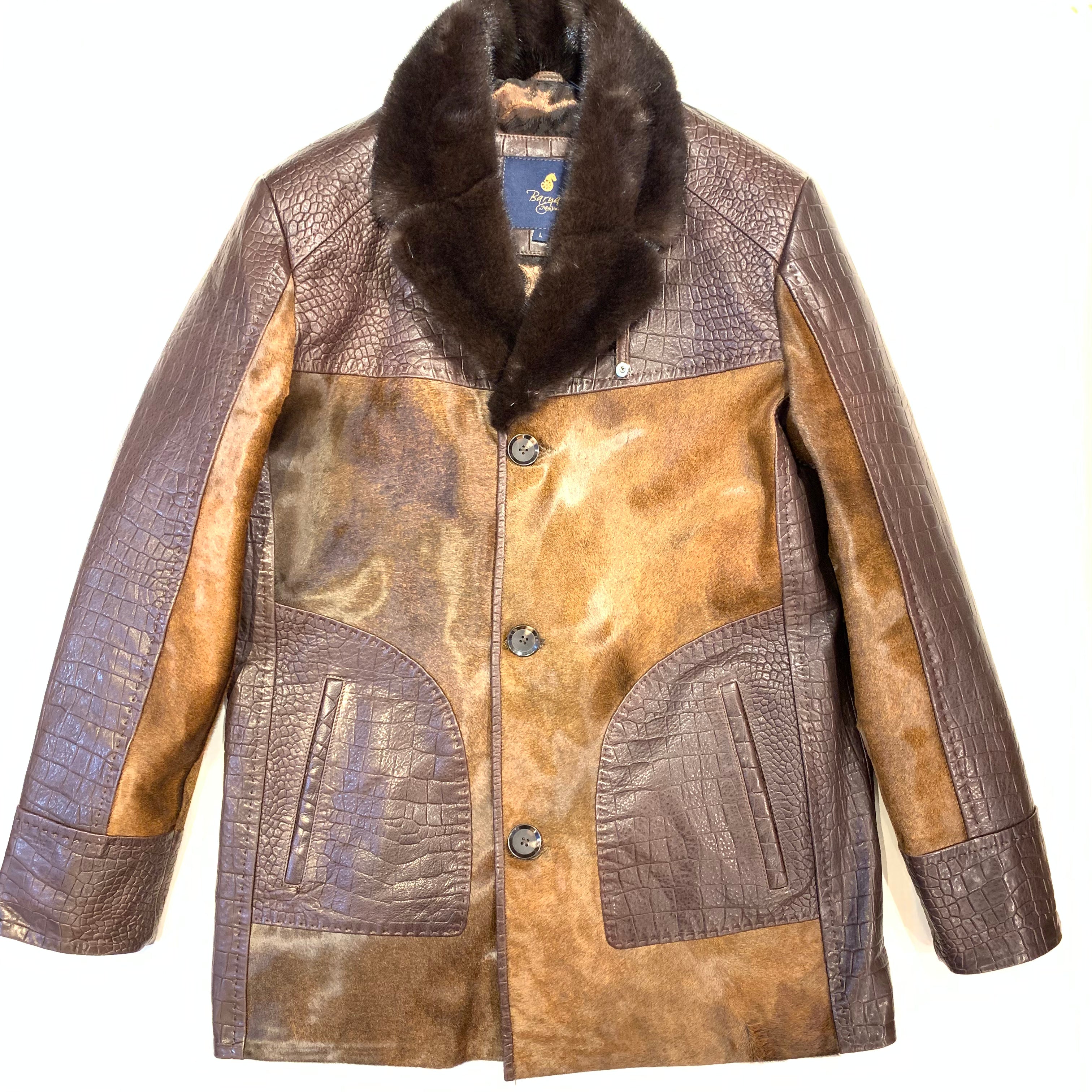 Barya NewYork Brown Pony Hair/ Lambskin Mink Collar Peacoat - Dudes Boutique