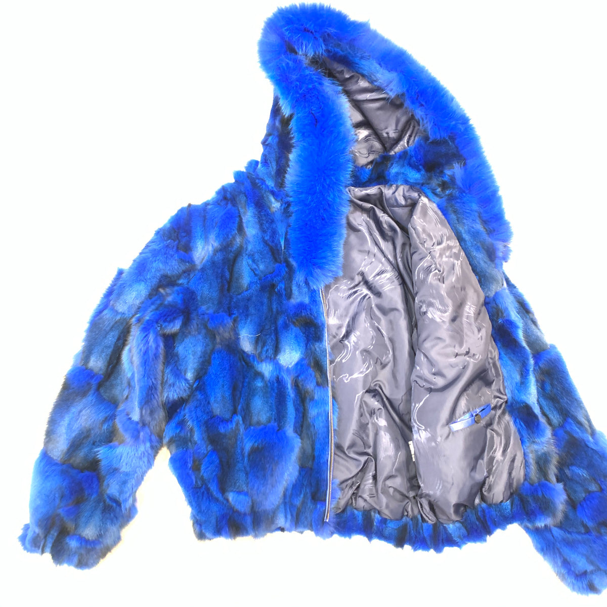 Kashani Women's Royal Blue Fox Fox Hooded Bomber Coat - Dudes Boutique