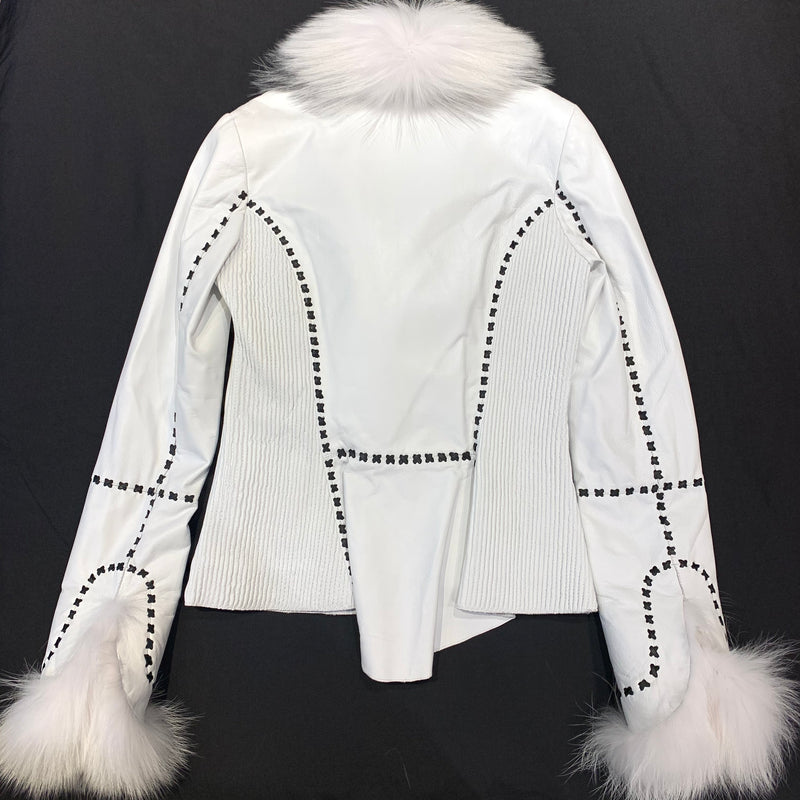 Hoss Couture White Fox Leather Stitched Jacket - Dudes Boutique