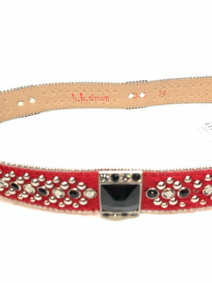 b.b. Simon Red Black Big Block Pony Crystal Belt - Dudes Boutique