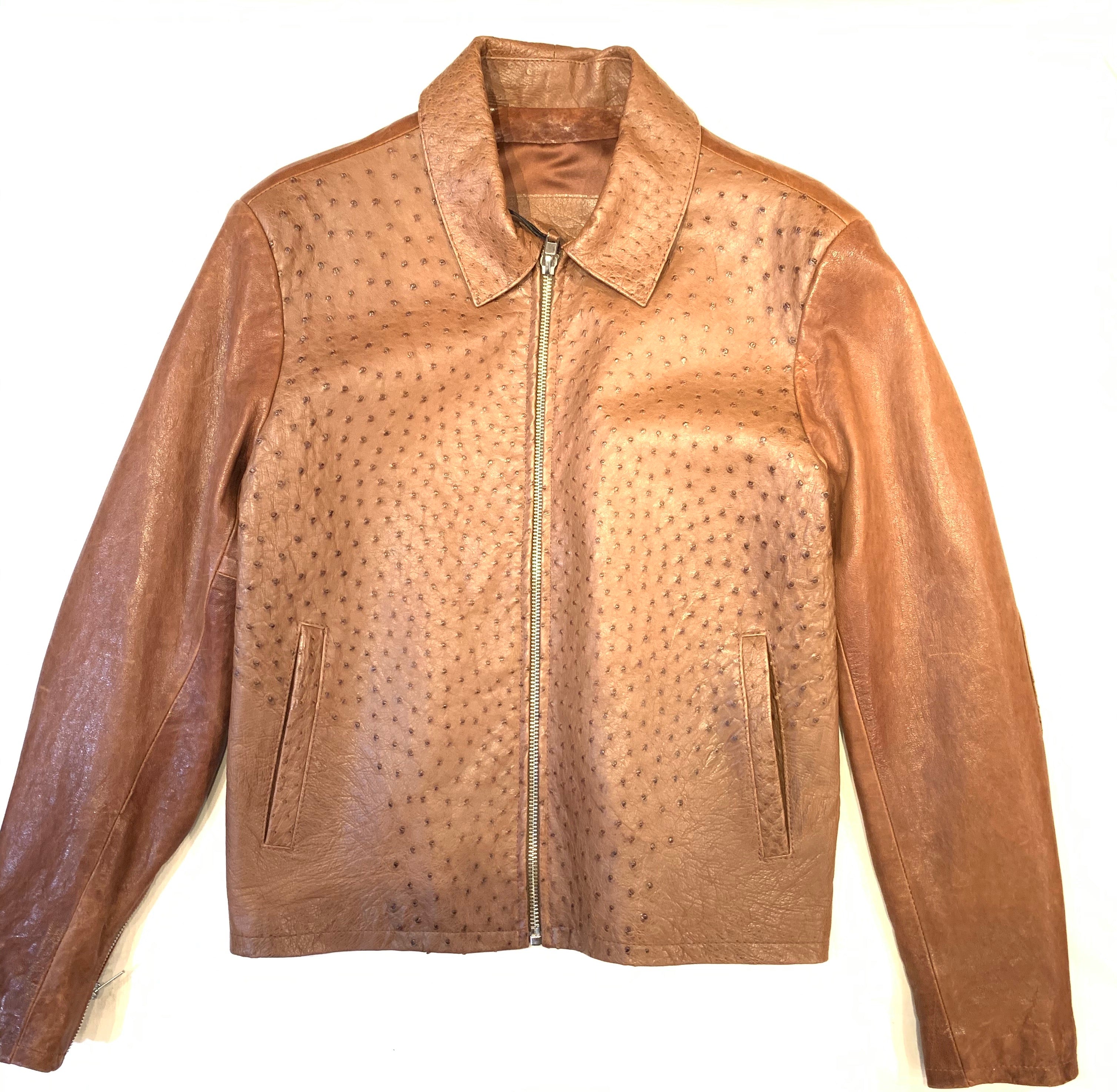 Kashani Chocolate Brown Ostrich Quill/Lambskin Collared Bomber Jacket - Dudes Boutique