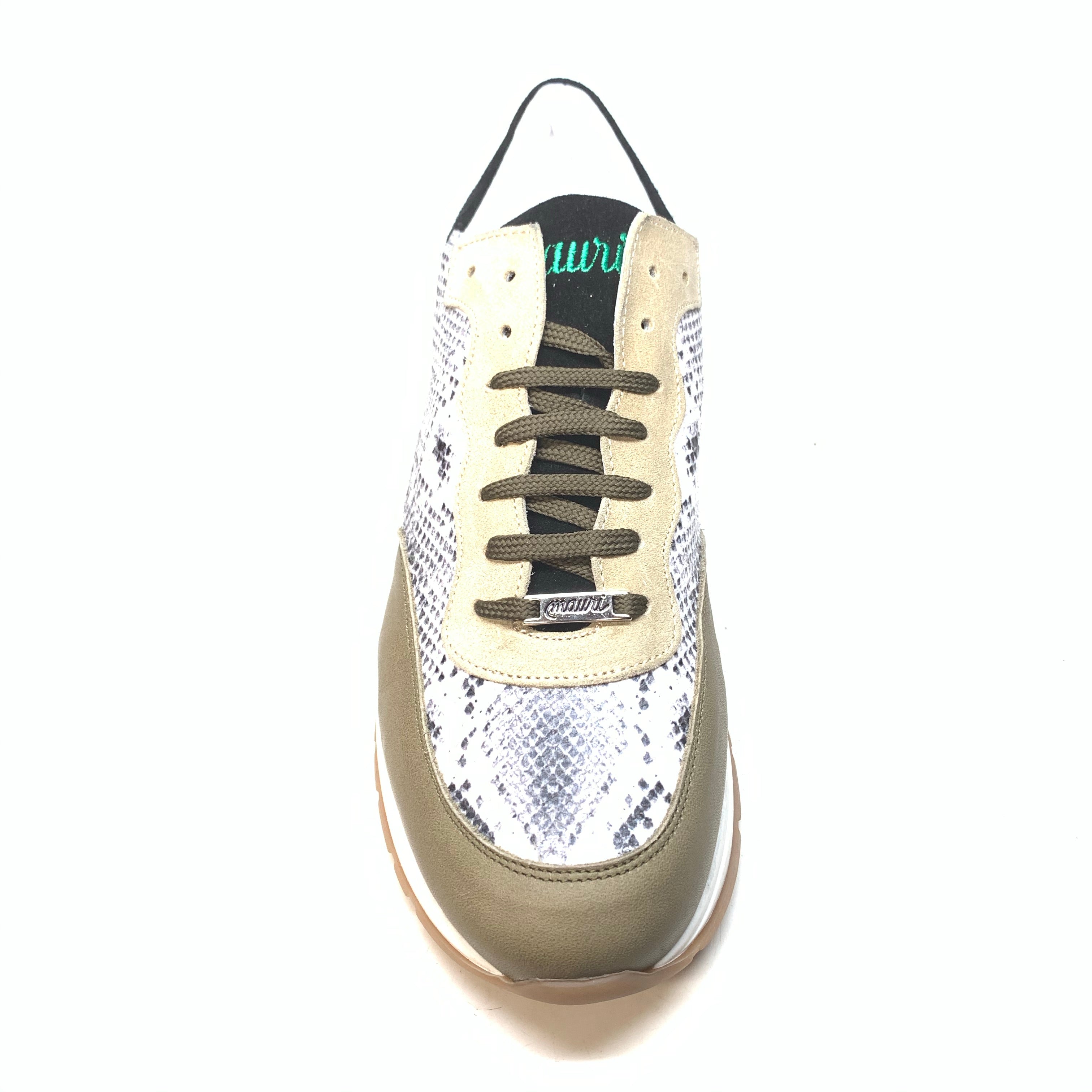 Mauri M728 Calf, Python Print, & Green Suede Sneakers - Dudes Boutique