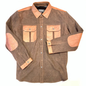 Kashani Dark Chocolate Ostrich Quill/Suede Shirt - Dudes Boutique