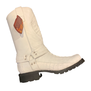 Los Altos Harness White Crocodile Biker Boots - Dudes Boutique