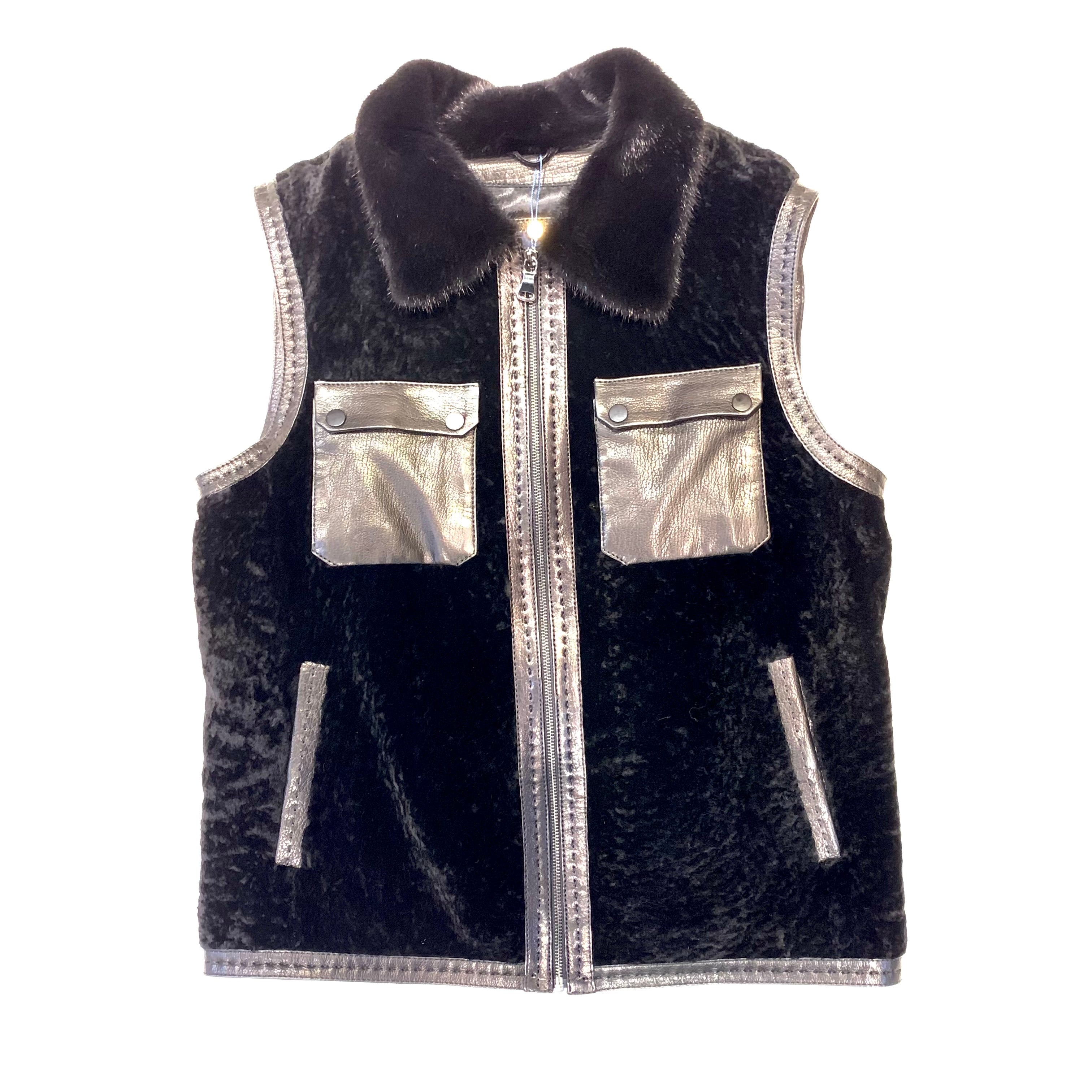 Barya NewYork Black Double Pocket Astrakhan Lambskin Vest - Dudes Boutique