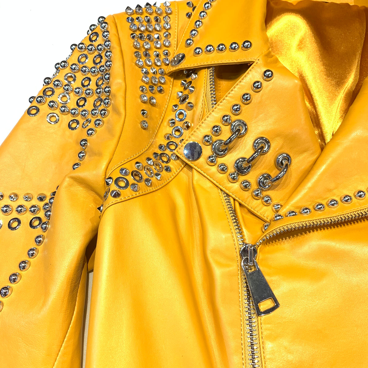 Daniels Leather Ladies Canary Yellow Biker Jacket - Dudes Boutique
