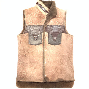 Kashani Brown Crocodile Suede Shearling Vest - Dudes Boutique