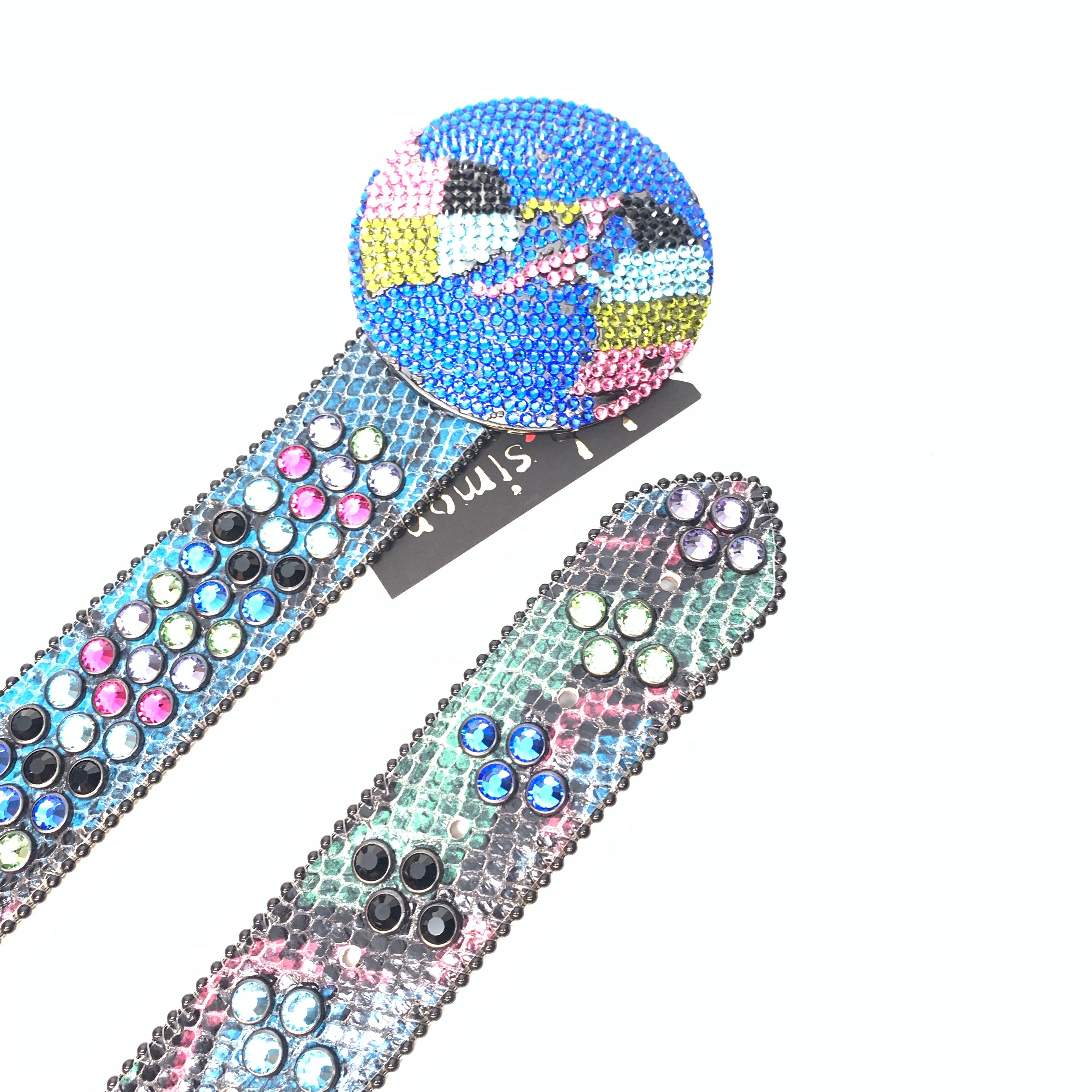 b.b. Simon Globe Triple Row Multi-color Fully Loaded Crystal Belt - Dudes Boutique