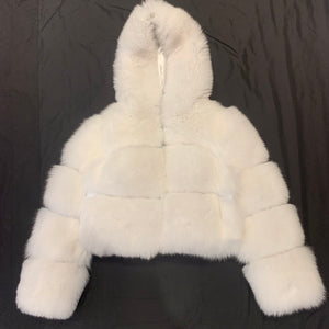 Barya NewYork Women's White Spliced  Arctic Fox Fur Hooded Coat - Dudes Boutique