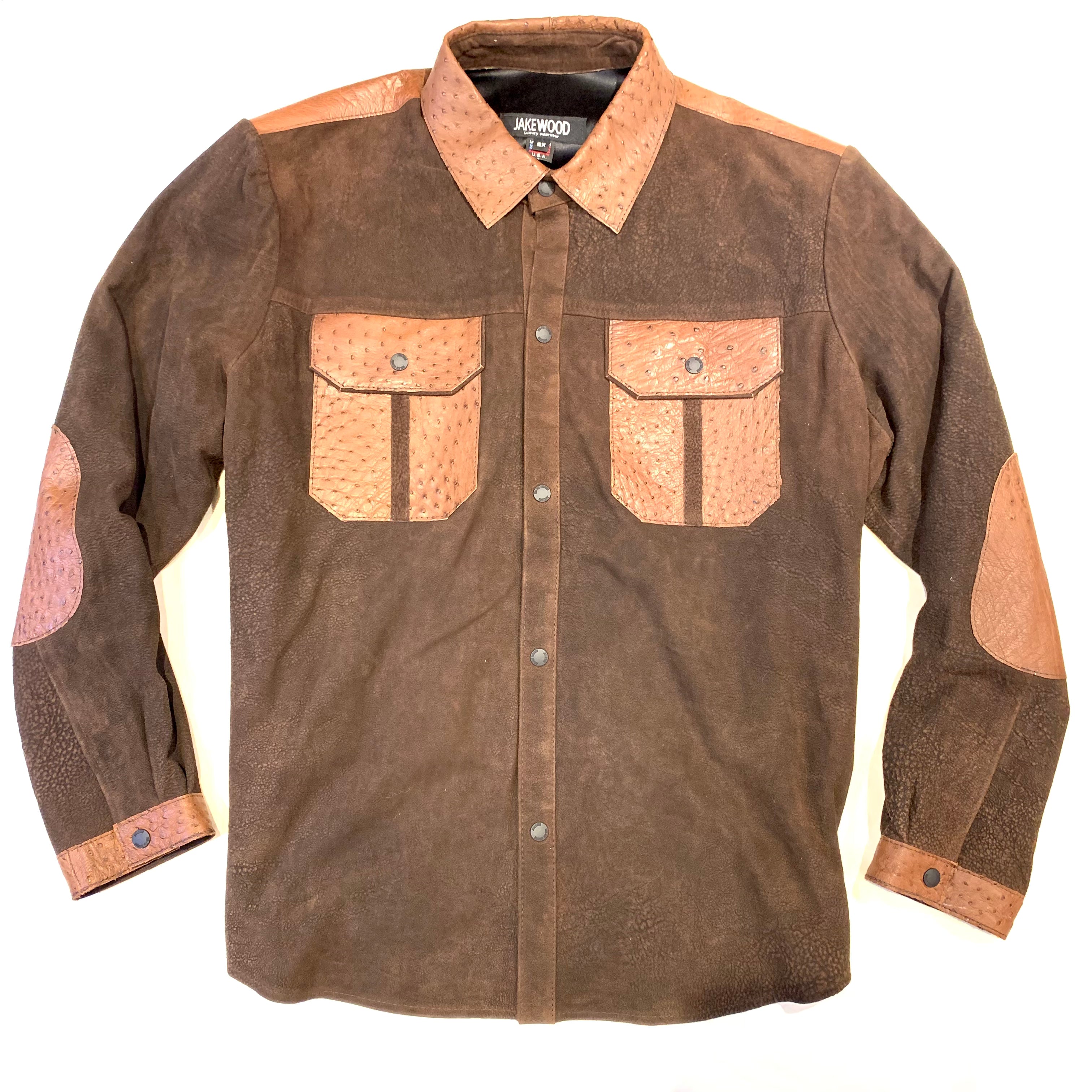 Kashani Dark Chocolate Ostrich Quill/Suede Shirt - Dudes Boutique