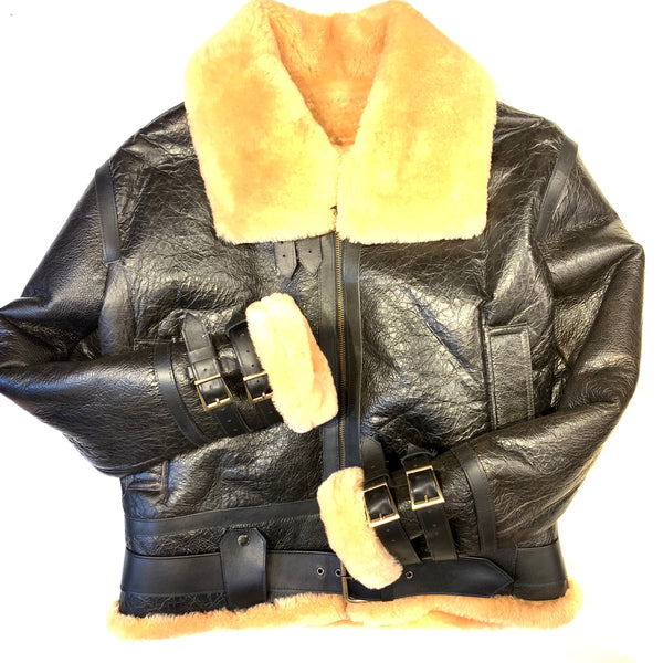 Kashani Black Aviator Flight Shearling Jacket - Dudes Boutique