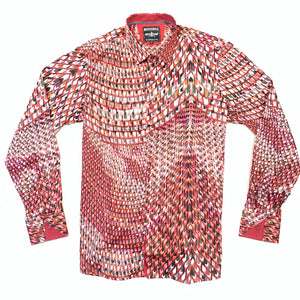 Barabas Red Geometric Grid Button Up Shirt - Dudes Boutique