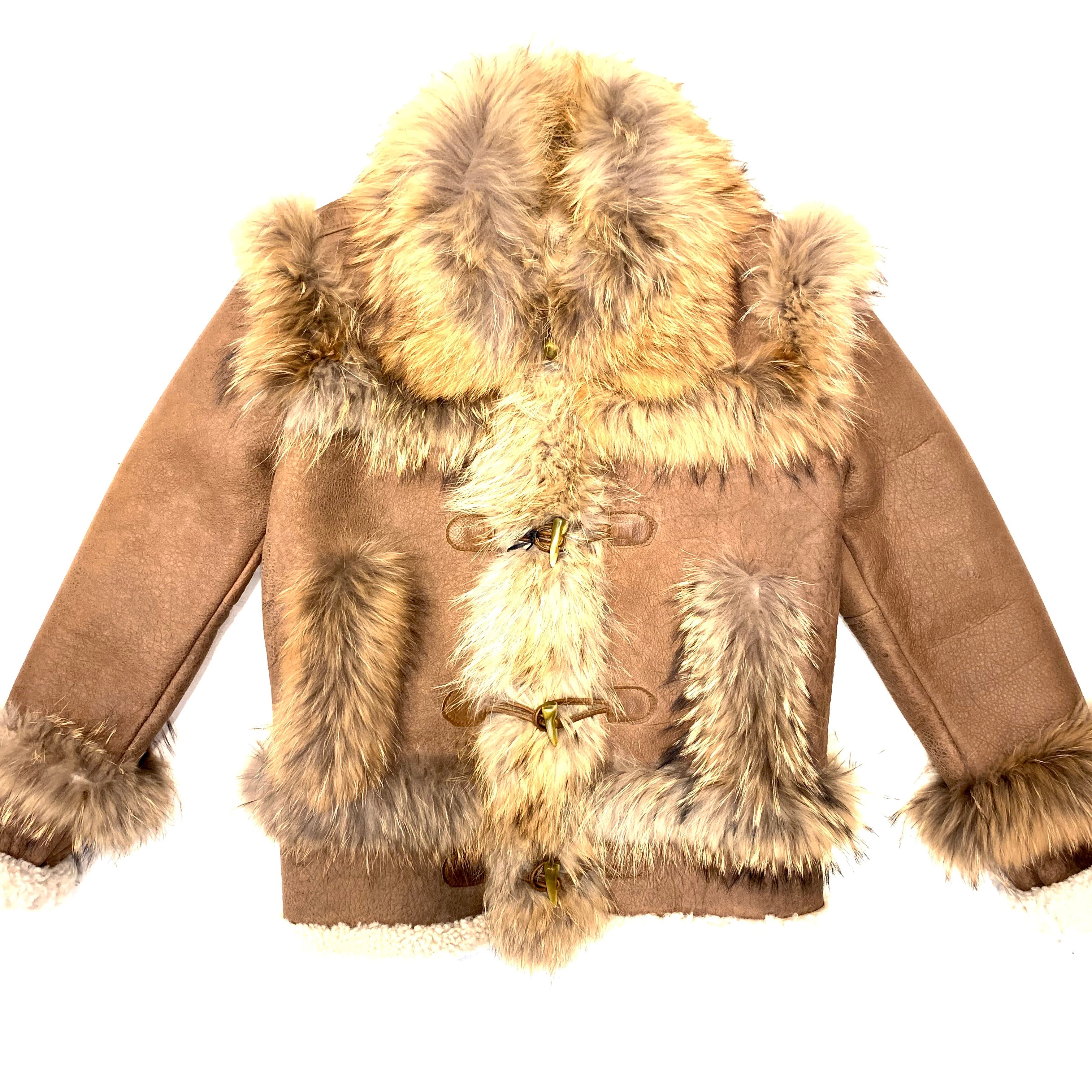 Kashani Cocoa Fluffy Red Fox Lined Shearling Jacket - Dudes Boutique