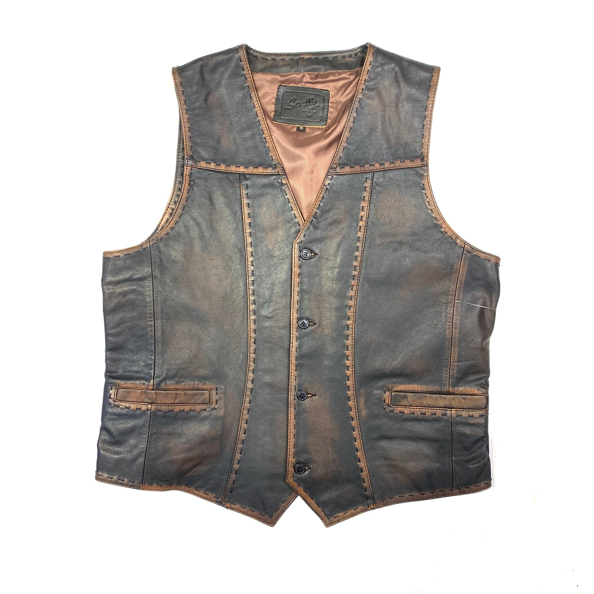 Scully Men's Rust Brown Buck Stitched  Lambskin Vest - Dudes Boutique