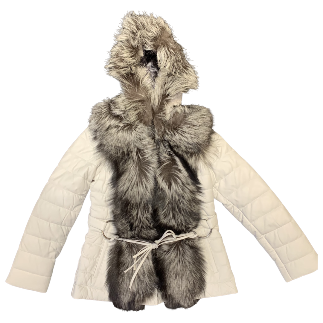 Barya NewYork Womens White Lambskin Fox Fur Coat - Dudes Boutique