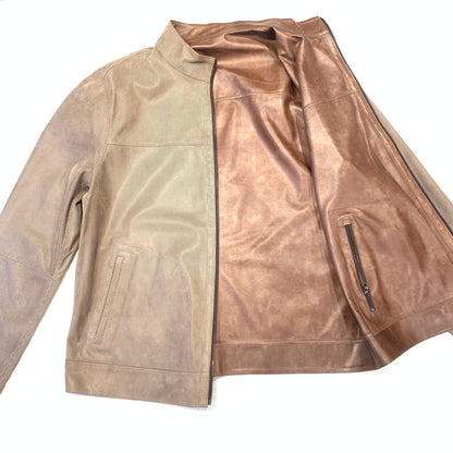 Barya NewYork Vizon Brown Reversible Lambskin Button Shirt - Dudes Boutique