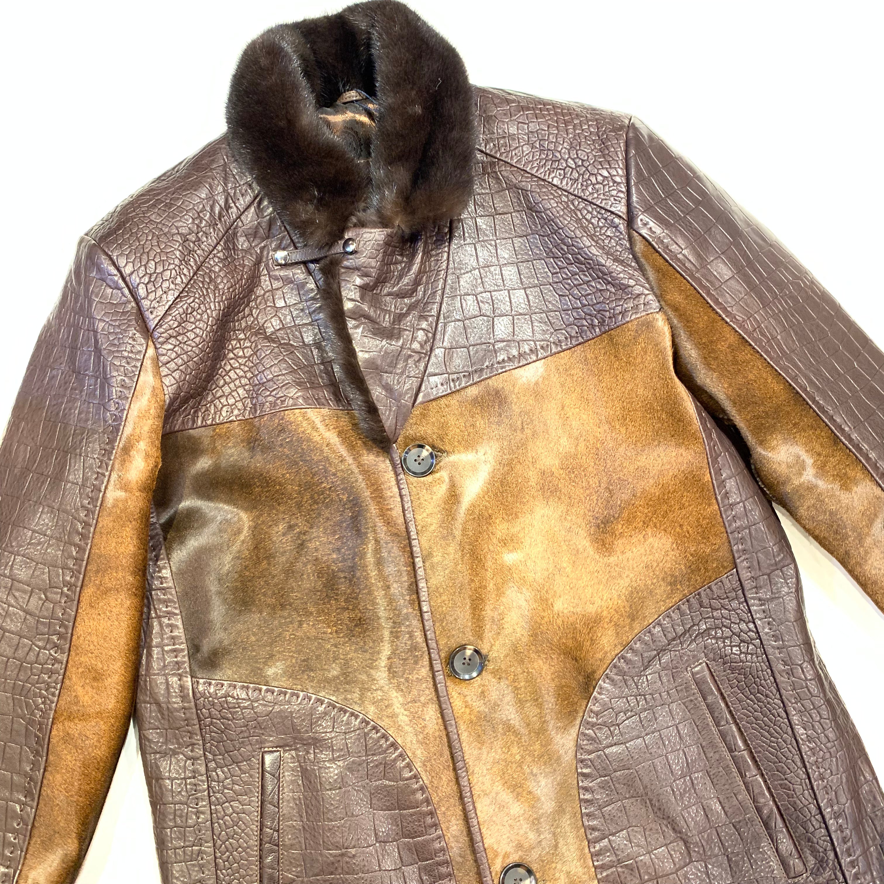 Barya NewYork Brown Pony Hair/ Lambskin Mink Collar Peacoat - Dudes Boutique