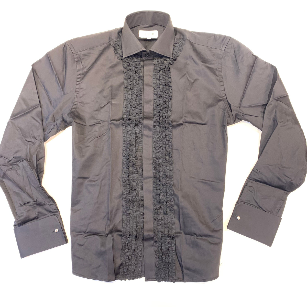 Angelino Black Tuxedo Ruffled Button Up Shirt - Dudes Boutique