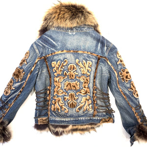 Giorgio Rotti Natural Fox Denim Biker Jacket - Dudes Boutique