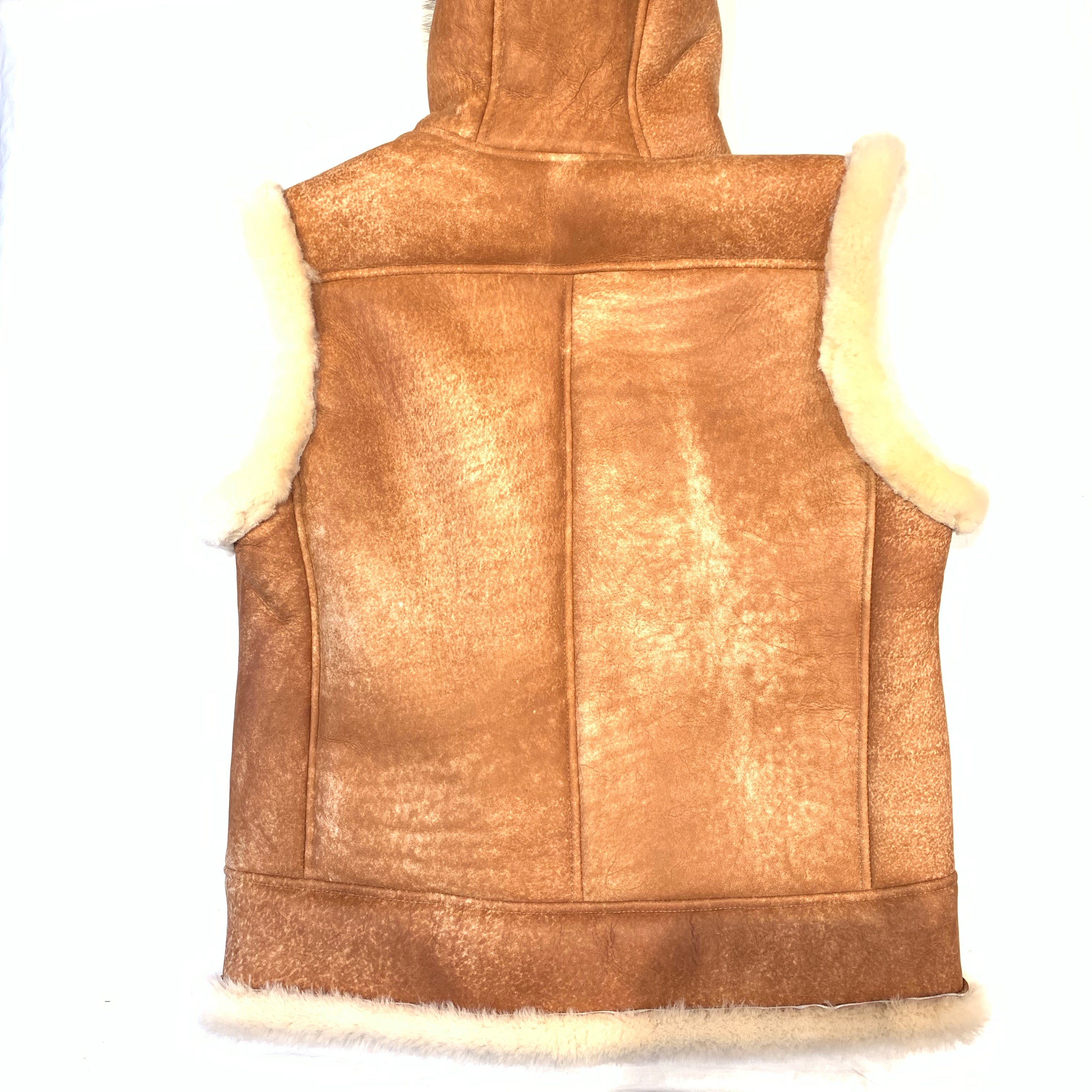 Kashani Cognac Fox Fur Hooded Shearling Vest - Dudes Boutique