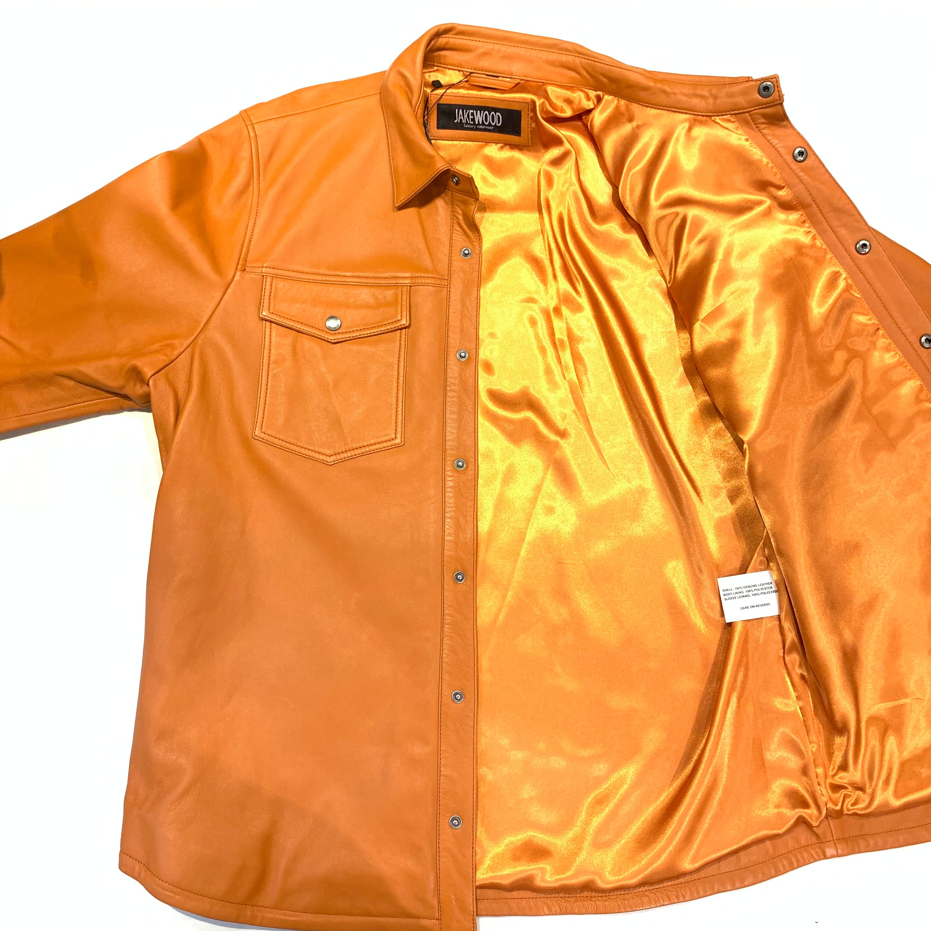 Kashani Men's Tangerine Lambskin Button-Up Shirt - Dudes Boutique