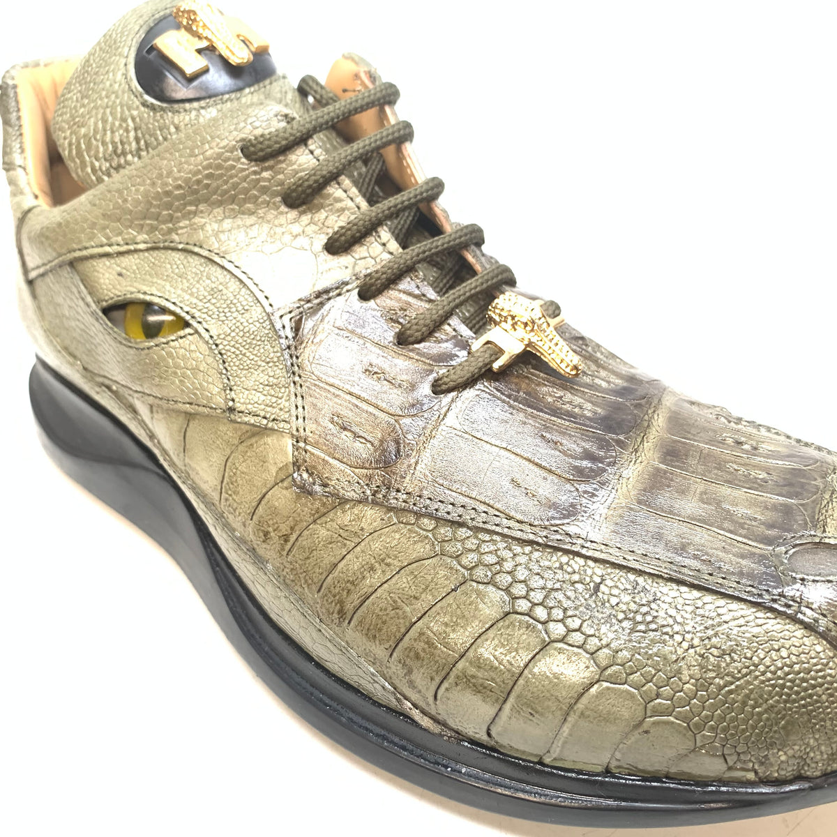 Mauri 8596 'Eye' Money Green Hornback Tail/Ostrich Leg Sneakers - Dudes Boutique