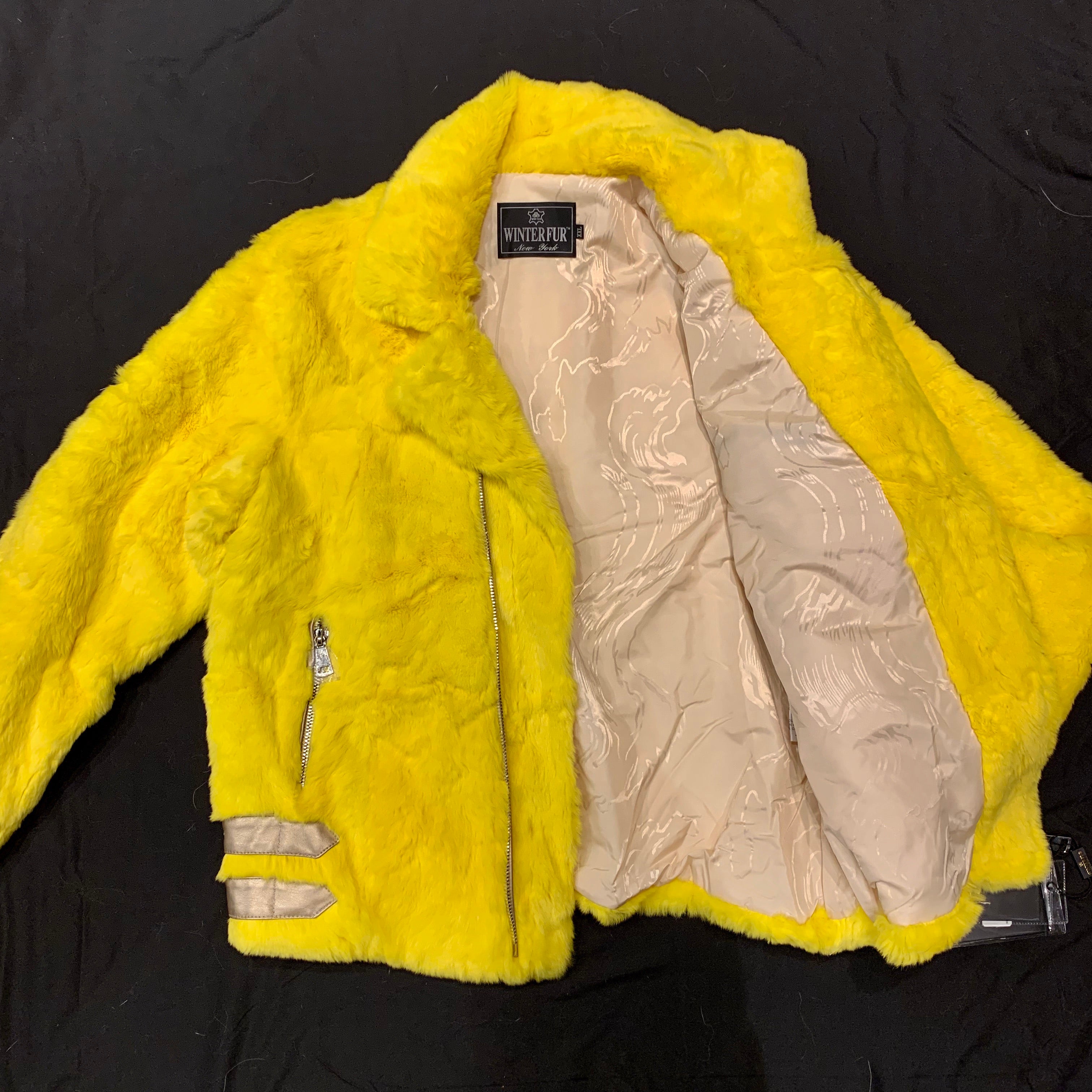 Kashani Canary Yellow Rabbit Biker Jacket - Dudes Boutique