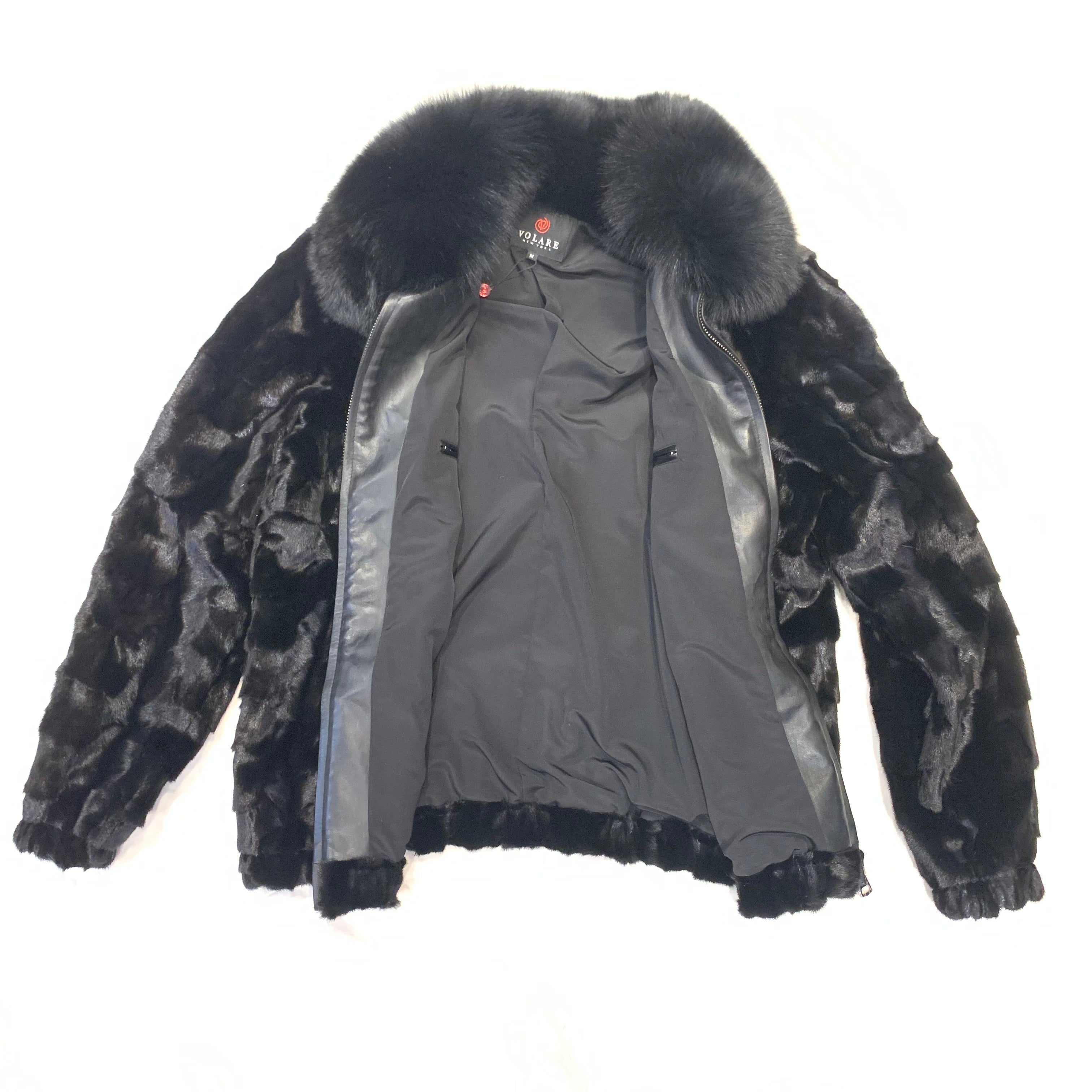 Black mink outlet bomber jacket