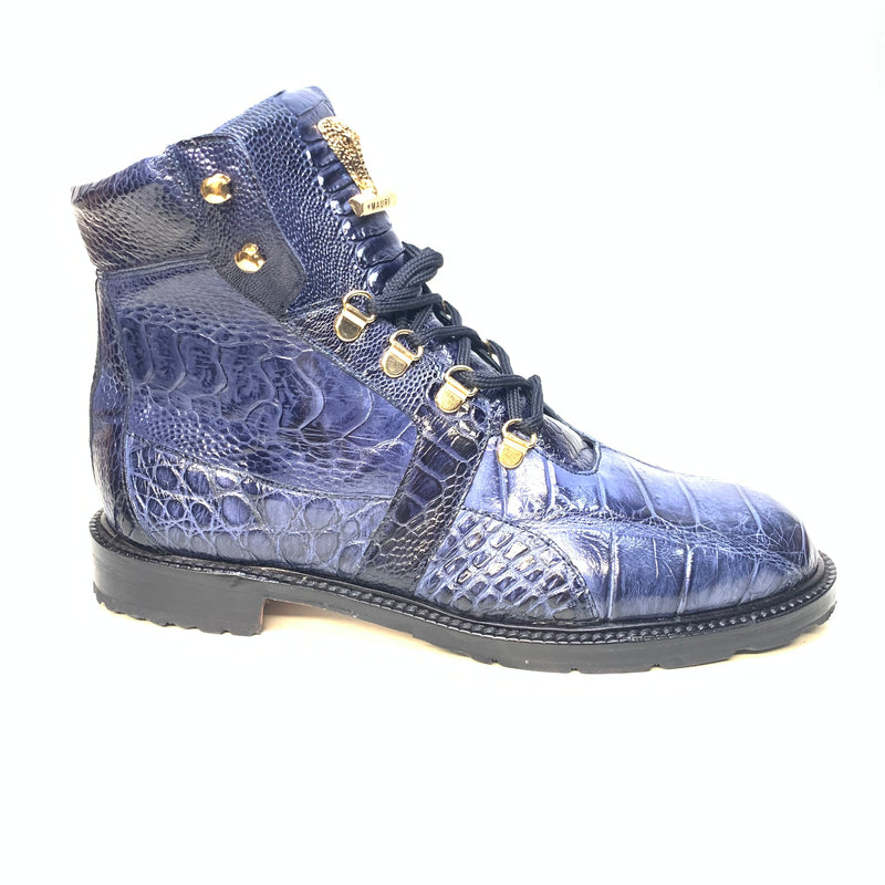 Mauri  "4986" Wonder Blue Alligator / Ostrich Leg Tracker Boots - Dudes Boutique