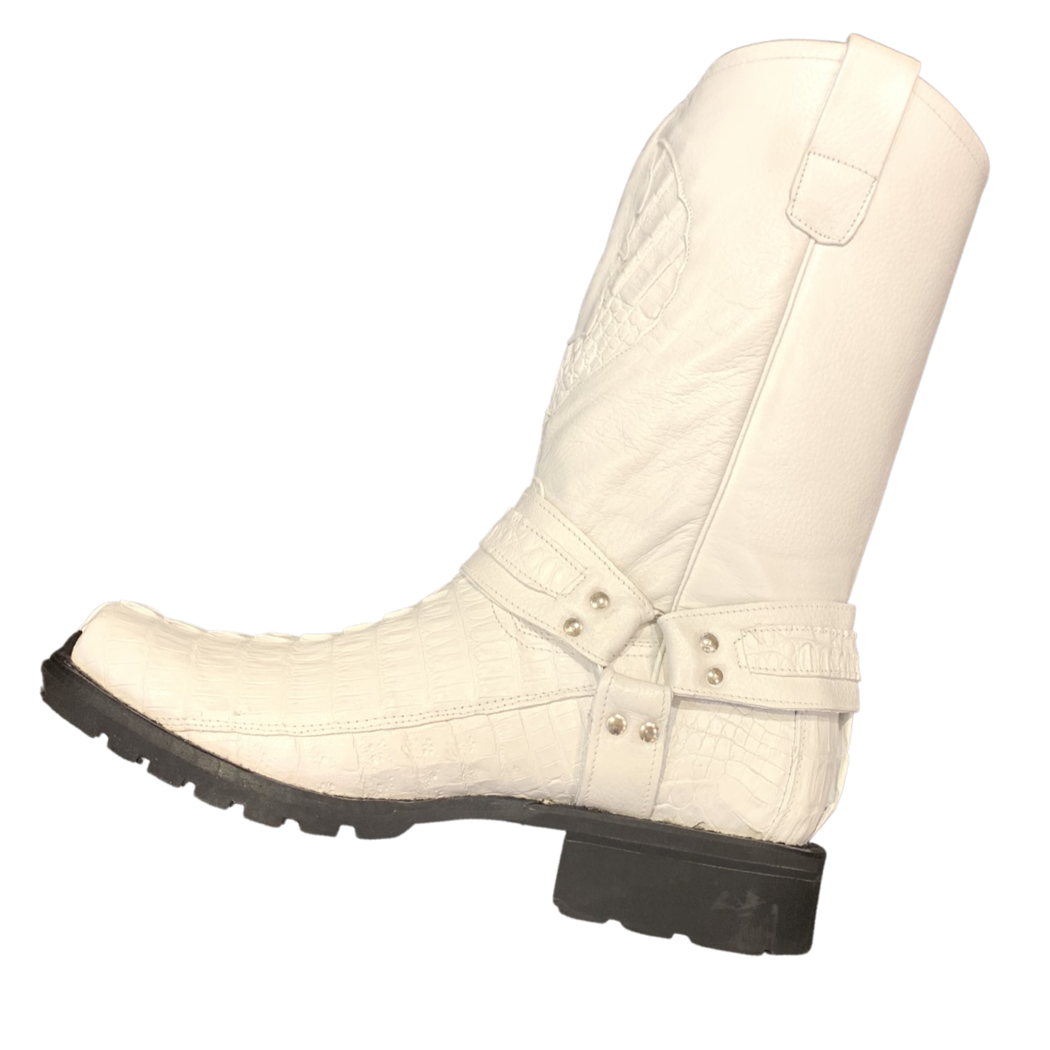 Los Altos Harness White Crocodile Biker Boots - Dudes Boutique