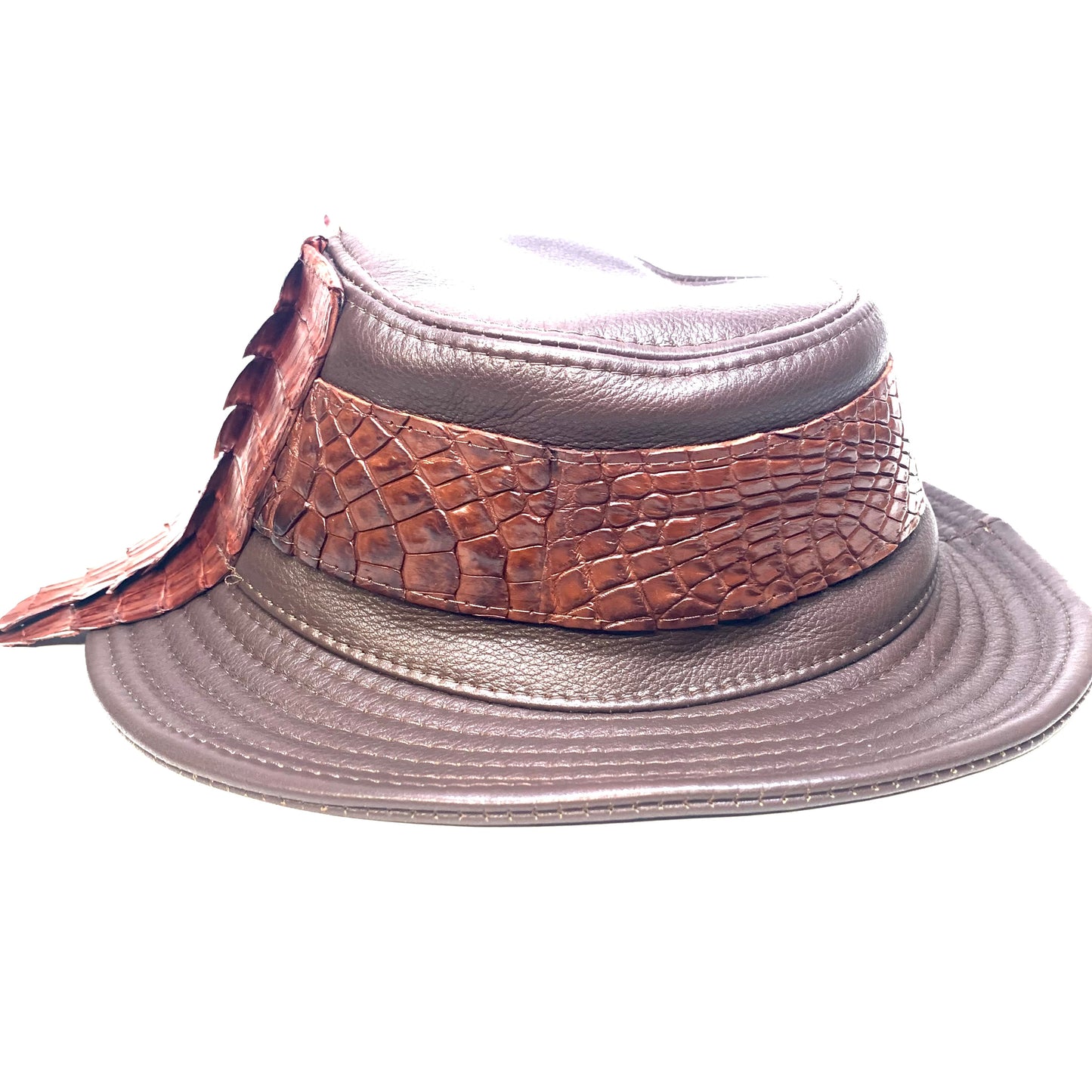 Kashani Chocolate Brown Crocodile x Lambskin Bucket Hat - Dudes Boutique
