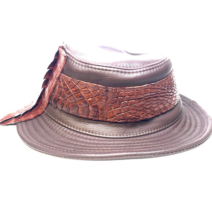 Kashani Chocolate Brown Crocodile x Lambskin Bucket Hat - Dudes Boutique