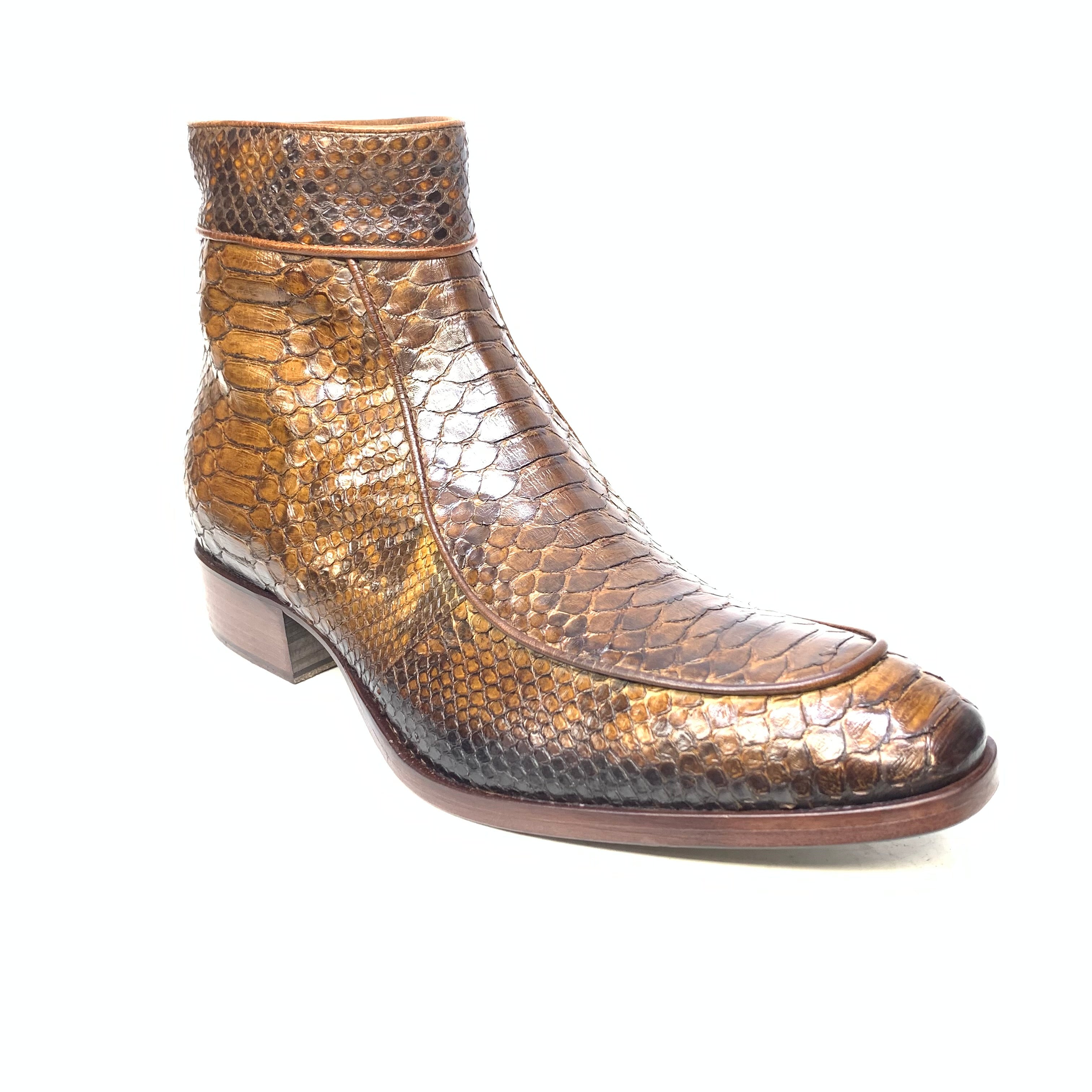 Jo Ghost Caramel Brown Python Zipper Ankle Boots - Dudes Boutique